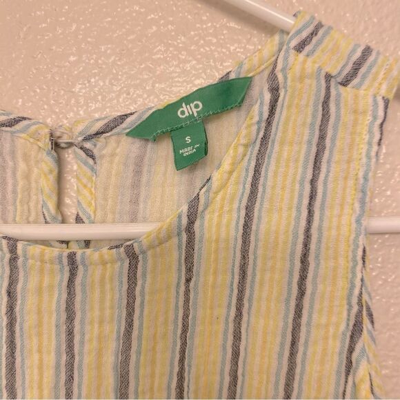 Dip pastel stripe beachy muslin gauze cotton tiered crew sleeveless dress boho S - Picture 3 of 7